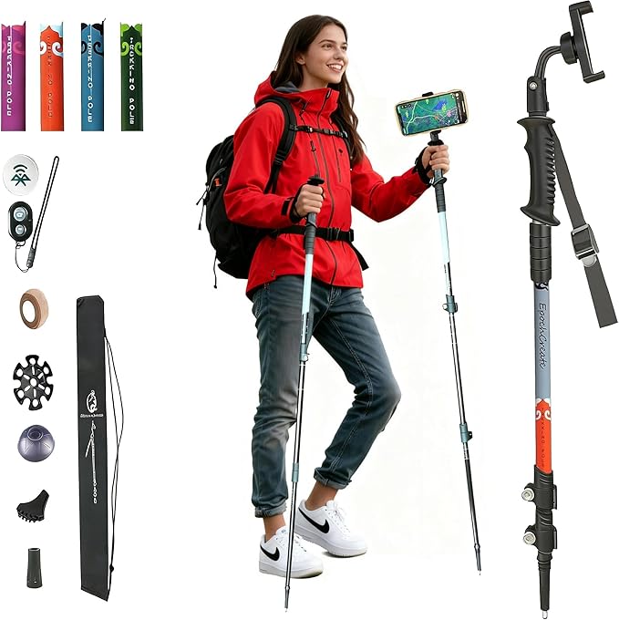 EpochCreate Trekking Pole as Selfie Stick-Hiking Sticks for All Terrain for Women&Men with Detachable Phone & GoPro Mount,...