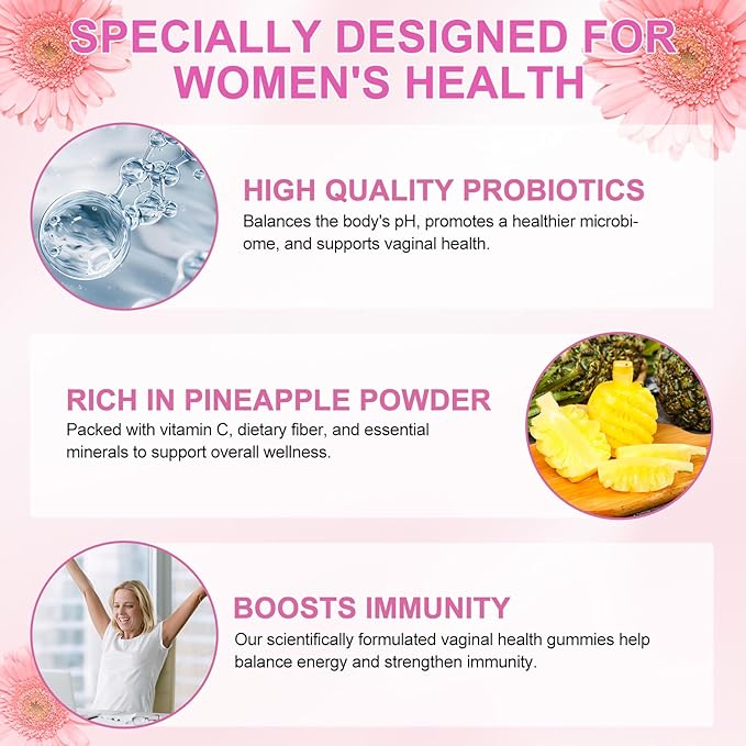 Vaginal Probiotics for Women, PH Balance Gummies, Probiotics for Women Vaginigal Health, Support Healthy Odor, Yeast Balance & Flora, Vaginal Health Supplement (60 Count (Pack of 2))