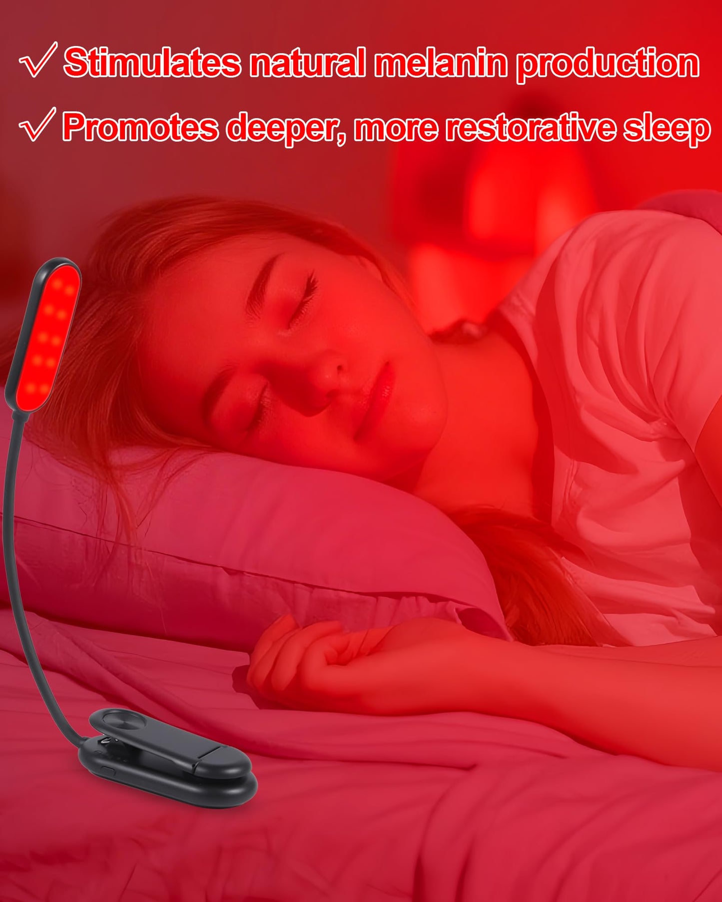 Finezeal 625Nm Red Book Light - Rechargeable Clip On Red Reading Light Therapy For Sleep - No Blue-Light  Poratble Led Book Lamp  Gift For Kids Students Travel Nursing Studying - 3 Adjustable Modes