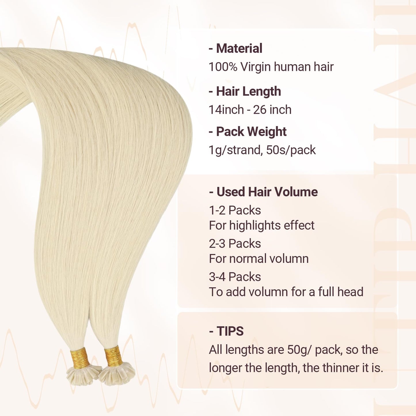 MAXITA U Tip Hair Extensions Human Hair, Platinum Blonde Hair Extensions Real Human Hair, 50g/50 Strands/Pack, 18 In Virgin Huma