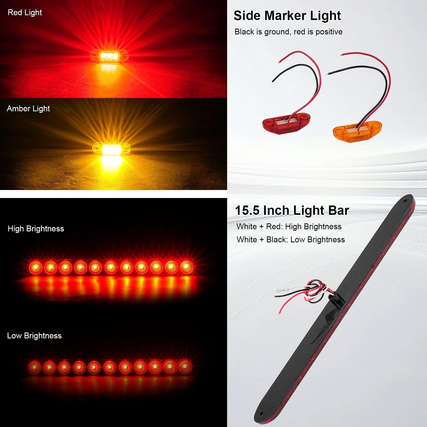 PVerandio LED Trailer Lights Kit, Rectangular Submersible Brake Stop Turn Tail Lights, 29FT Wiring Harness, Red, Model PV3021KIT