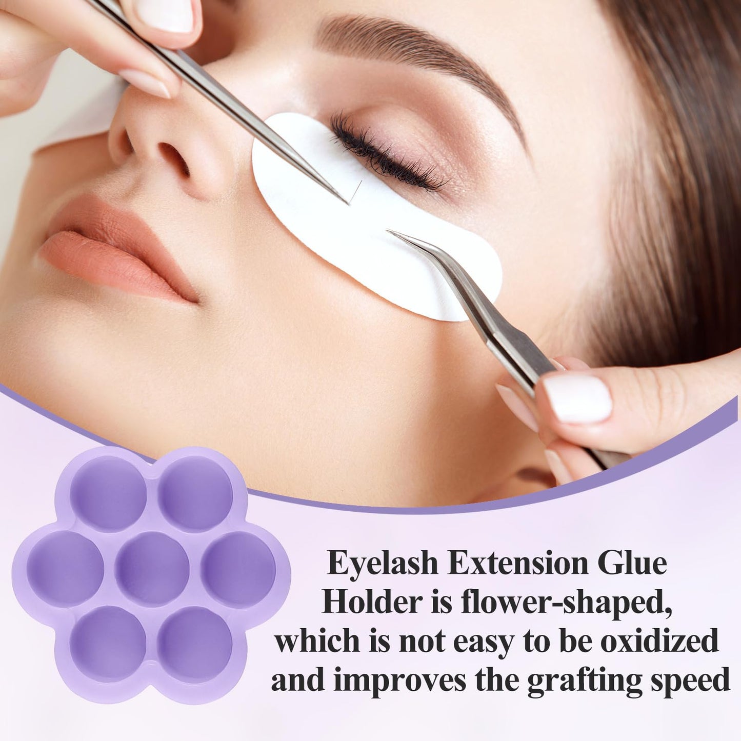 Maitys 200 Pcs Flower Glue Cup Lash Glue Holder Volume Eyelash Extension Flower Pallet Pad Easy Fan Eyelash Ring Cup Bulk for Wo