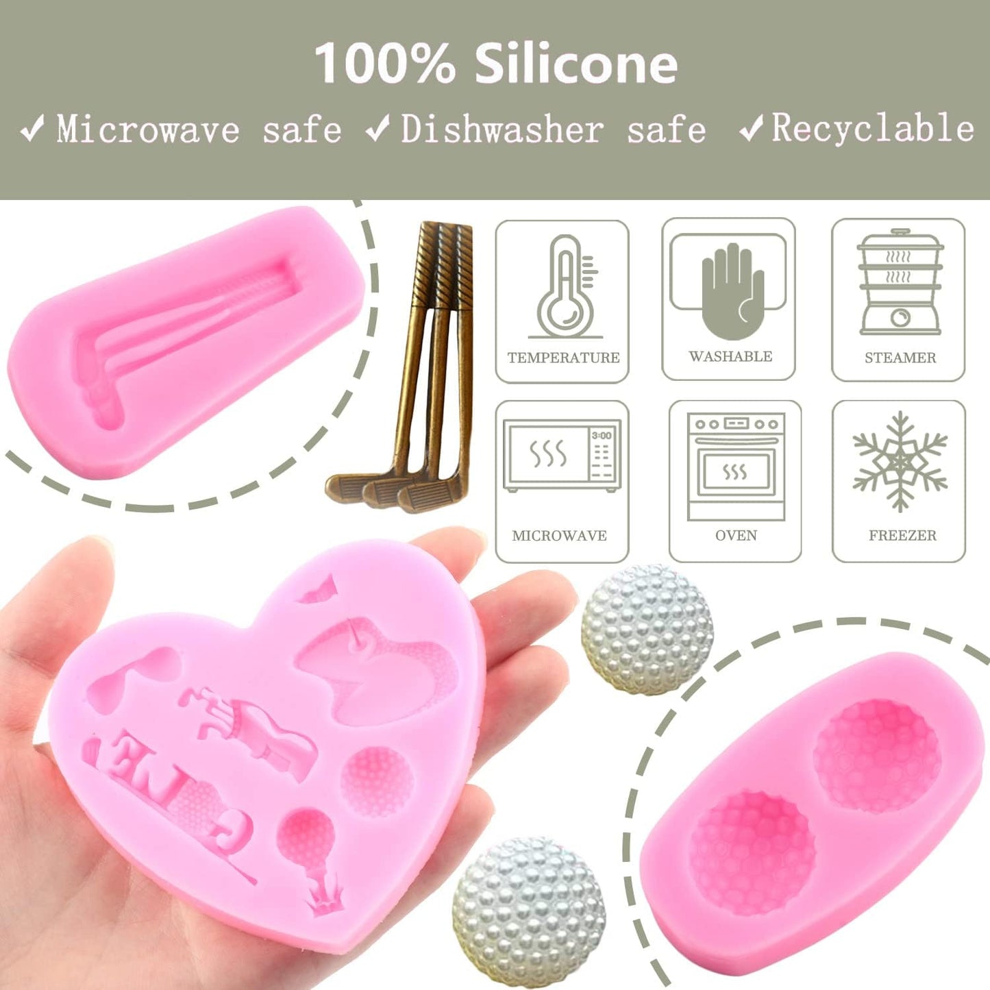 Zixiang Golf Silicone Molds Golf Balls Fondant Mold Golfs Club Mold For Cake Decorating Cupcake Topper Polymer Clay Candy Chocolate Gum Paste Set Of 4