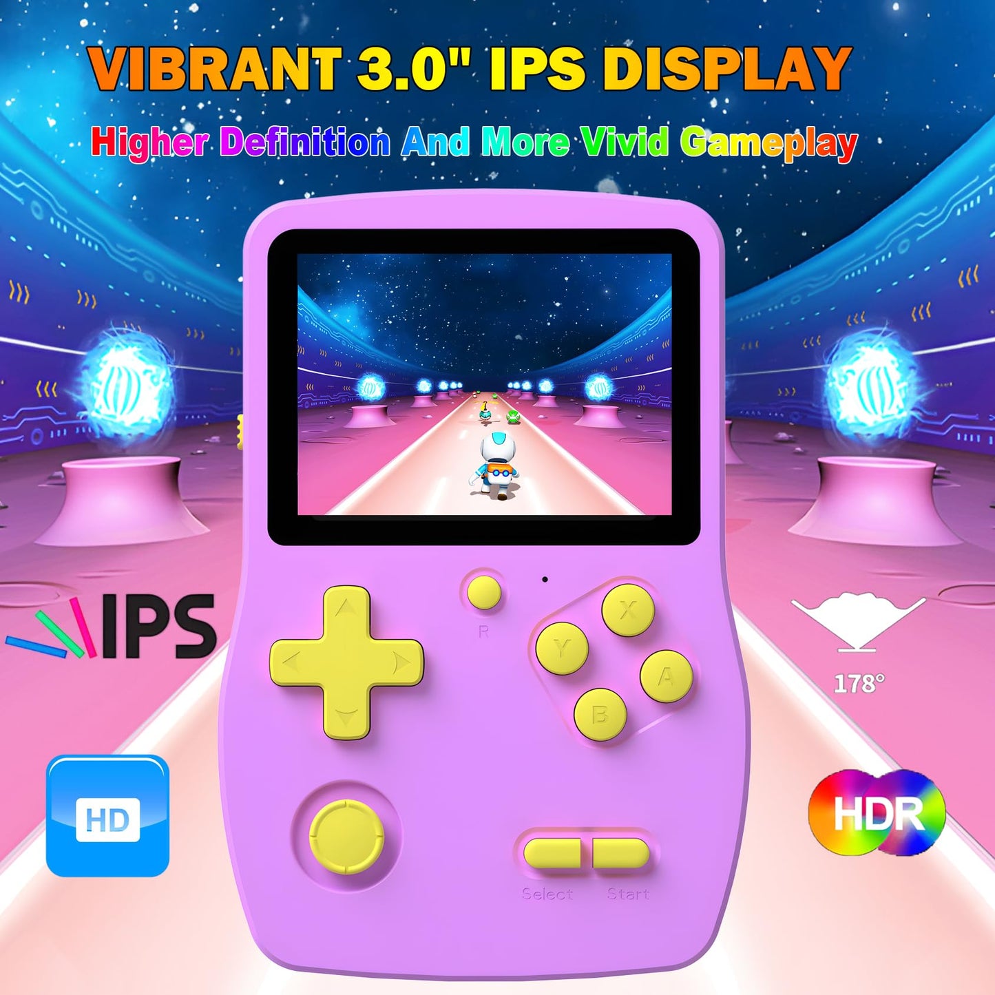 32 Bit Handheld Games for Kids Preloaded 139 Video Games, Portable Video Gaming Player with 3.0" IPS Screen and Rechargeable Battery, Mini Travel Games Electronic Gifts Toys for Boys Girls, Purple