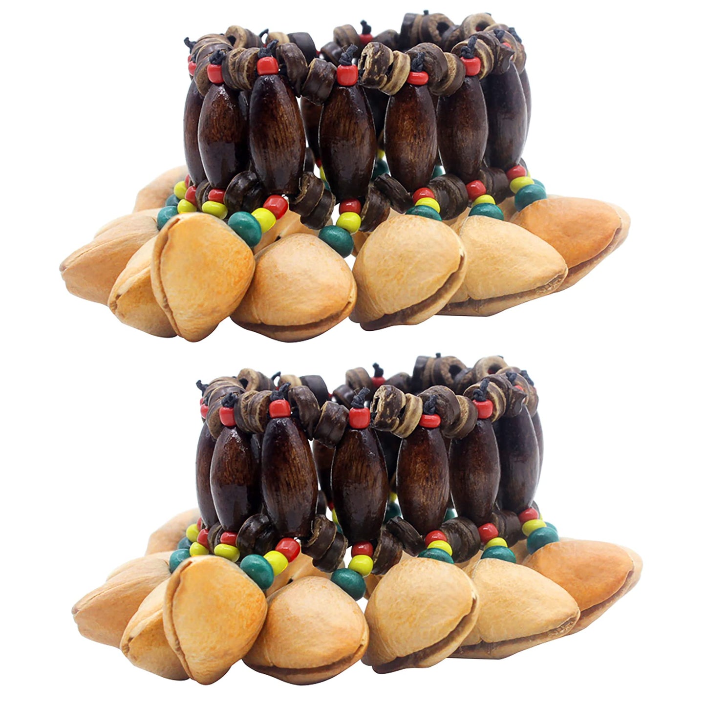 GOGHOST Cacho Seed Rattle Bracelet Anklet, 2 PCS African Shaker Nut Shell Bracelet Natural Percussion Accessories Musical Instru