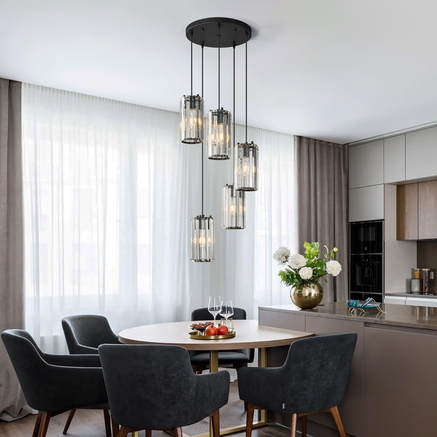 Zhllmq Black Pendant Lighting Modern Pendant Light  Mini Crystal Chandeliers Adjustable Pendant Light Fixture For Kitchen Island Dinning Room Corridor Bedroom(Gold 5-Light)