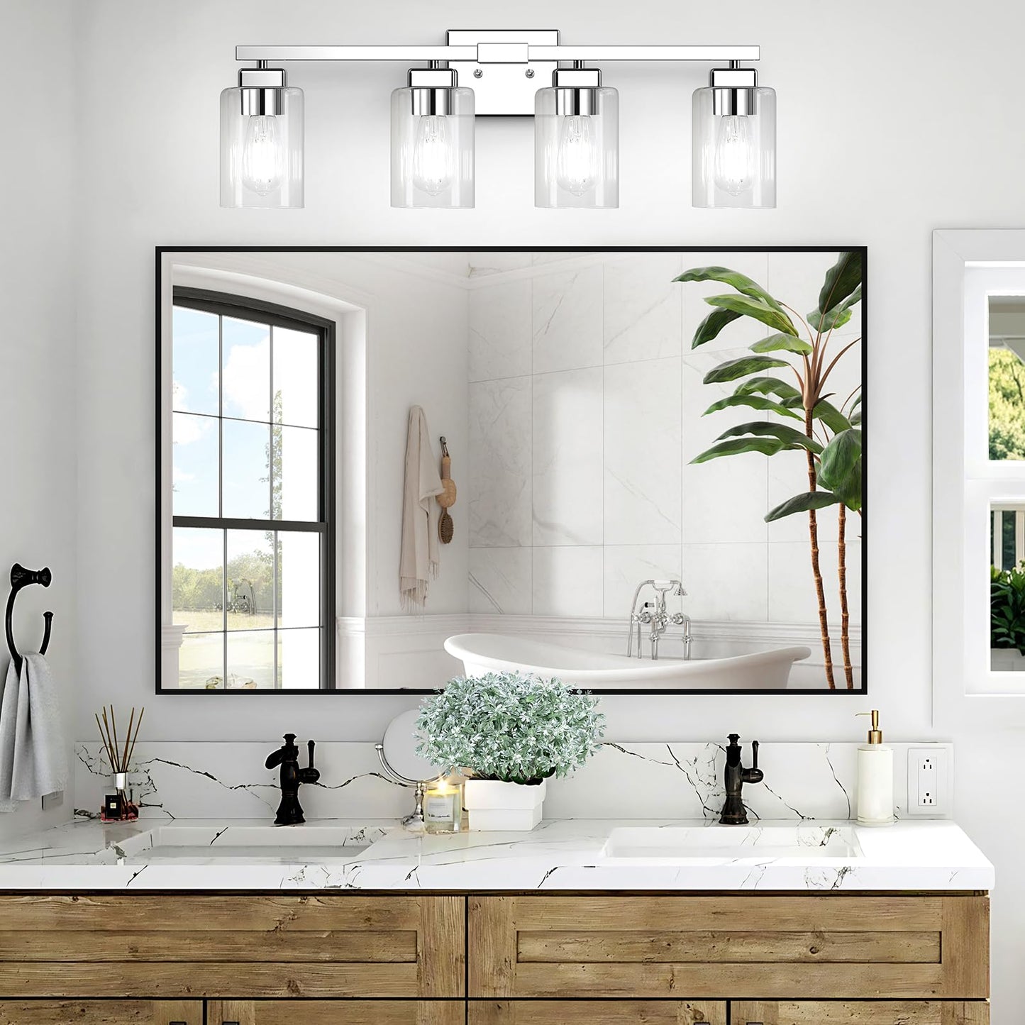 Beslowe 4-Light Bathroom Light Fixtures  Modern Chrome Bathroom Vanity Light  Bathroom Lighting Fixtures Over Mirror  Matte Chrome Bathrom Wall Lamp  Wall Lights For Living Room Bedroom Hallway