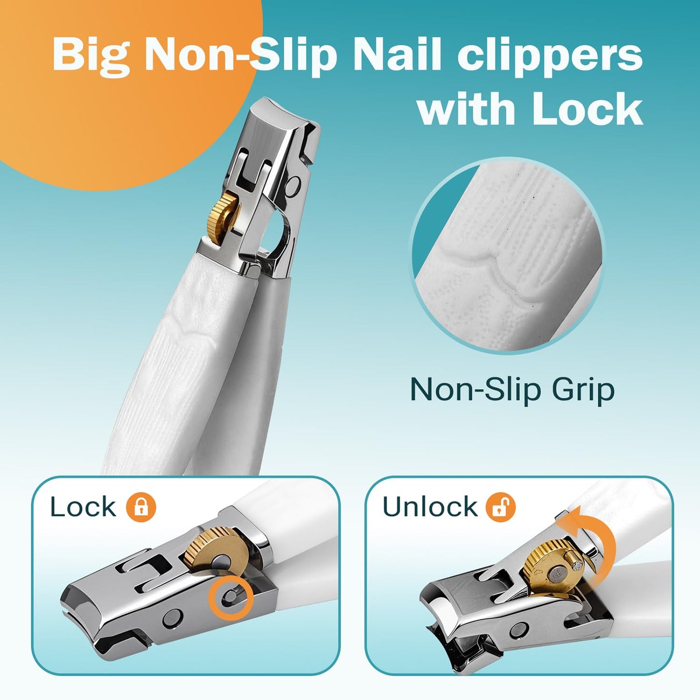 UANRNA Heavy Duty Nail Clippers for Thick Toenails & Fingernails - Razor-Sharp Stainless Steel Blades with Wide Jaw, Anti-Slip G