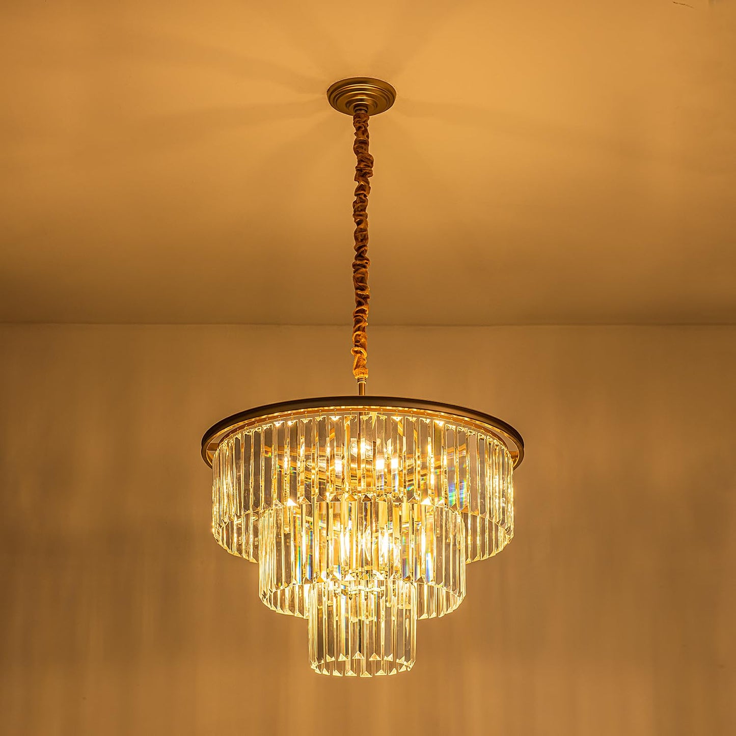 Brfaixla 12-Light 23.64 Gold Modern Crystal Chandelier Crystal Pendant Chandeliers Light Fixture 3-Tier Hanging Lighting For Living Dinning Room Bedroom Foyer