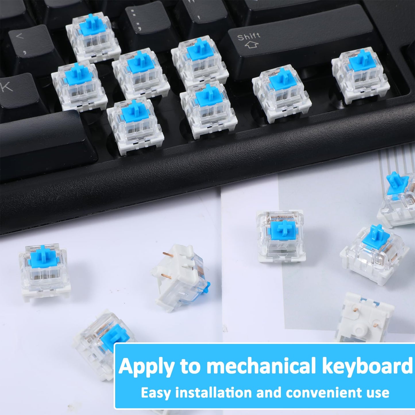 30 Pieces Blue Mechanical Keyboard Switches, 3 Pin Pre-Lubricated Clicky Key Switches, Dustproof and Waterproof Keyboard Accessories for Mechanical Gaming Keyboards