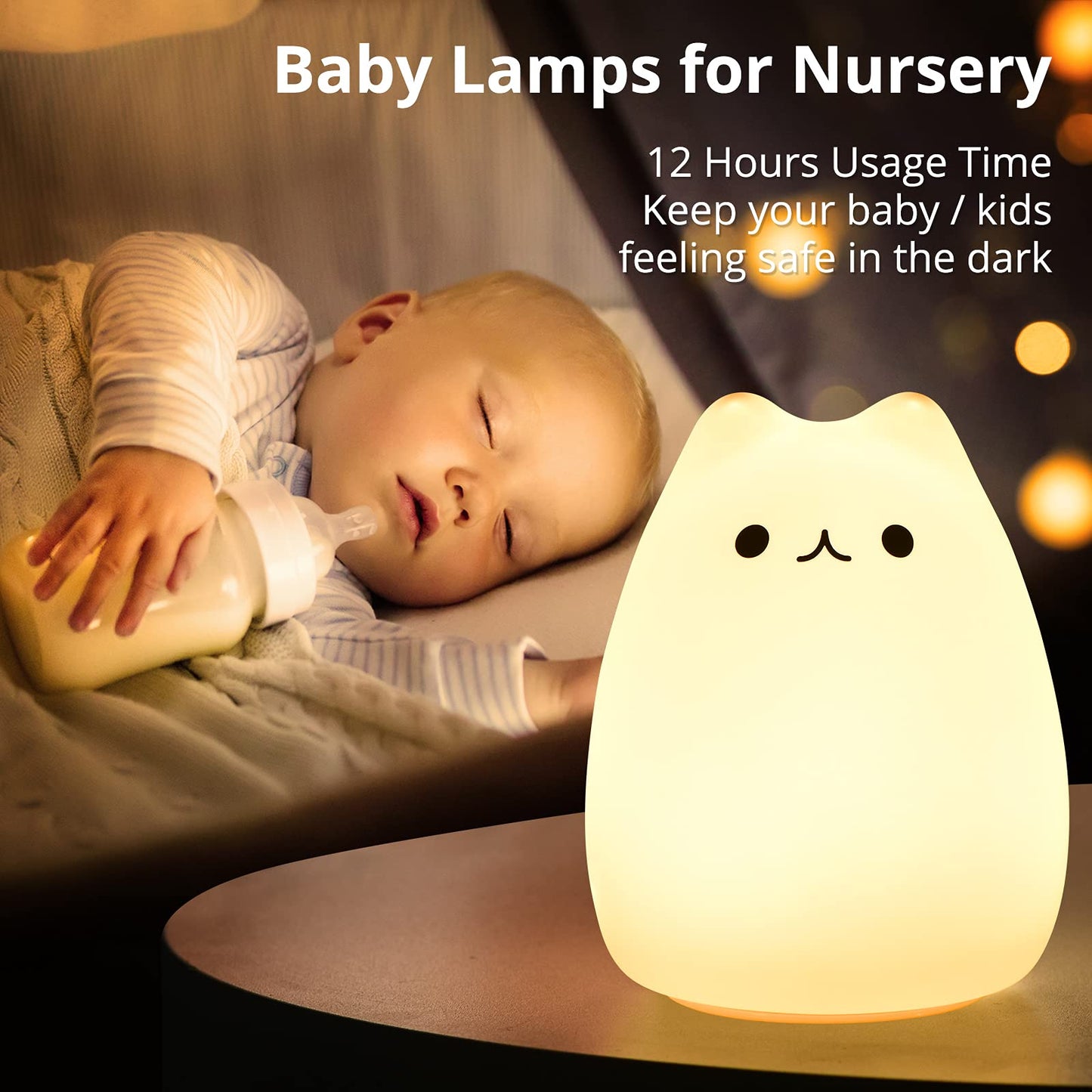 GoLine Cat Lamp - Kawaii Kitty Night Light, 6 Inch Remote, Silicone, Celebrity Cat, Model GL-NL008, Perfect Gift for Girls