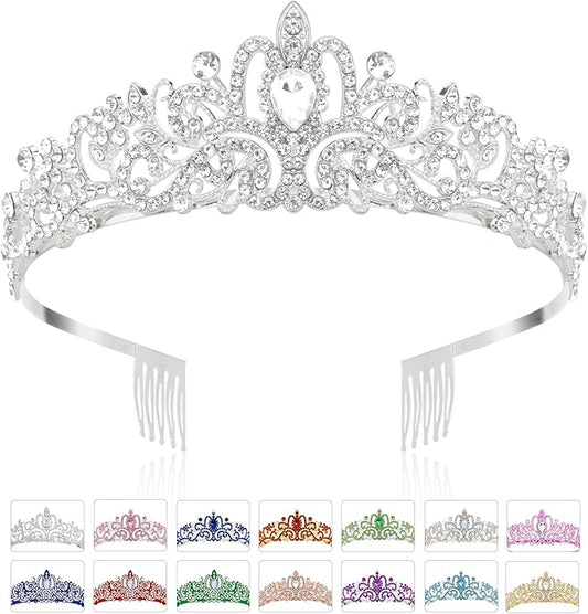 Silver Crown, Princess Tiara With Crystal, Queen Headband With Comb for Women and Girls
