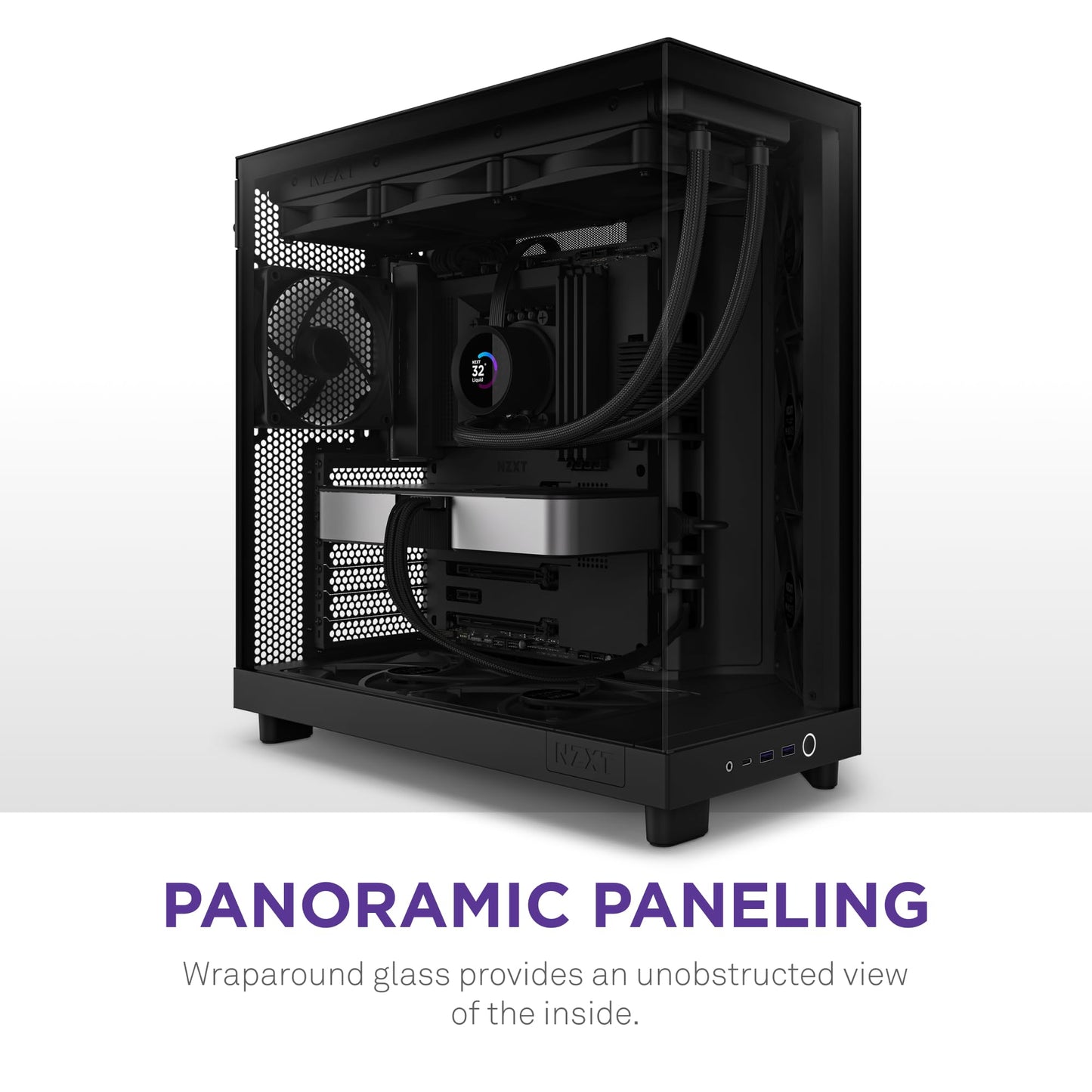 Nzxt H6 Flow | Cc-H61Fb-01 | Compact Dual-Chamber Mid-Tower Airflow Case | Panoramic Glass Panels | High-Performance Airflow Pan