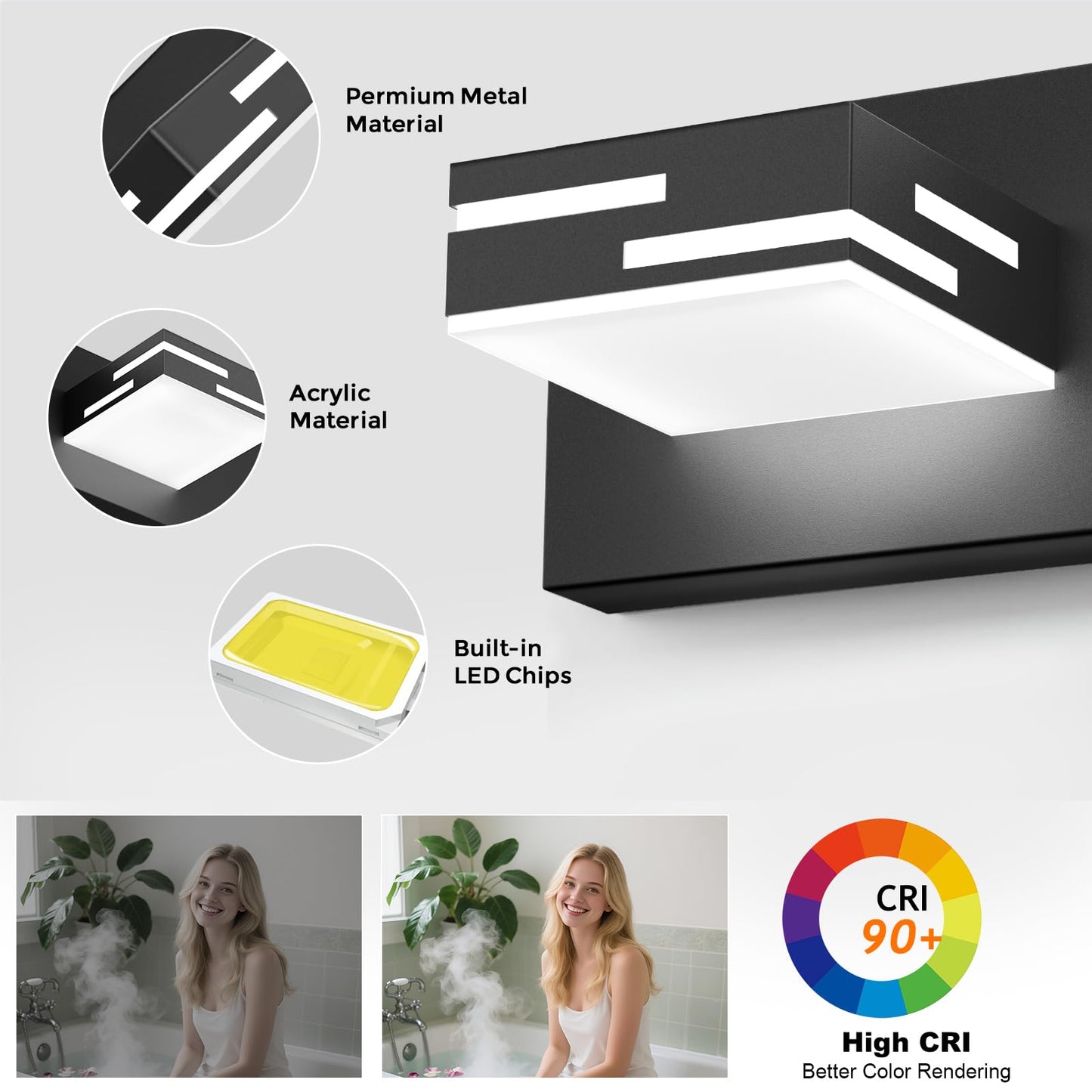 Izorro Modern Led Bathroom Vanity Light Fixtures (24-Inch  3-Light 5Cct Dimmable)  Matte Black Vanity Lights For Bathroom Lighting Fixtures Over Mirror With Rotatable
