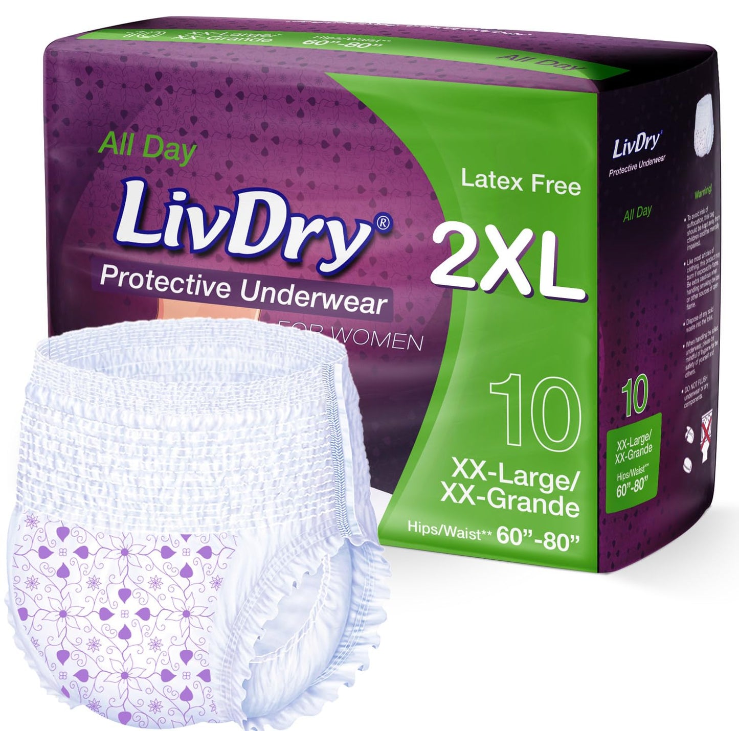 Livdry XXL Adult Diapers Women Overnight, Ultimate Max Absorbency, All Day or Night Protection, Plus Size, XX-Large (10 Count)