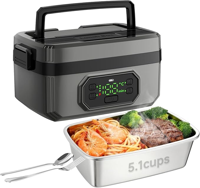 2025 Upgraded Model: 21000mAh Rechargeable Cordless Electric Lunch Box for Adults, 1.2L Food Warmer with Timer & Leak-Proof, Portable Self-Heating Container for Office, Car, Travel, Outdoor