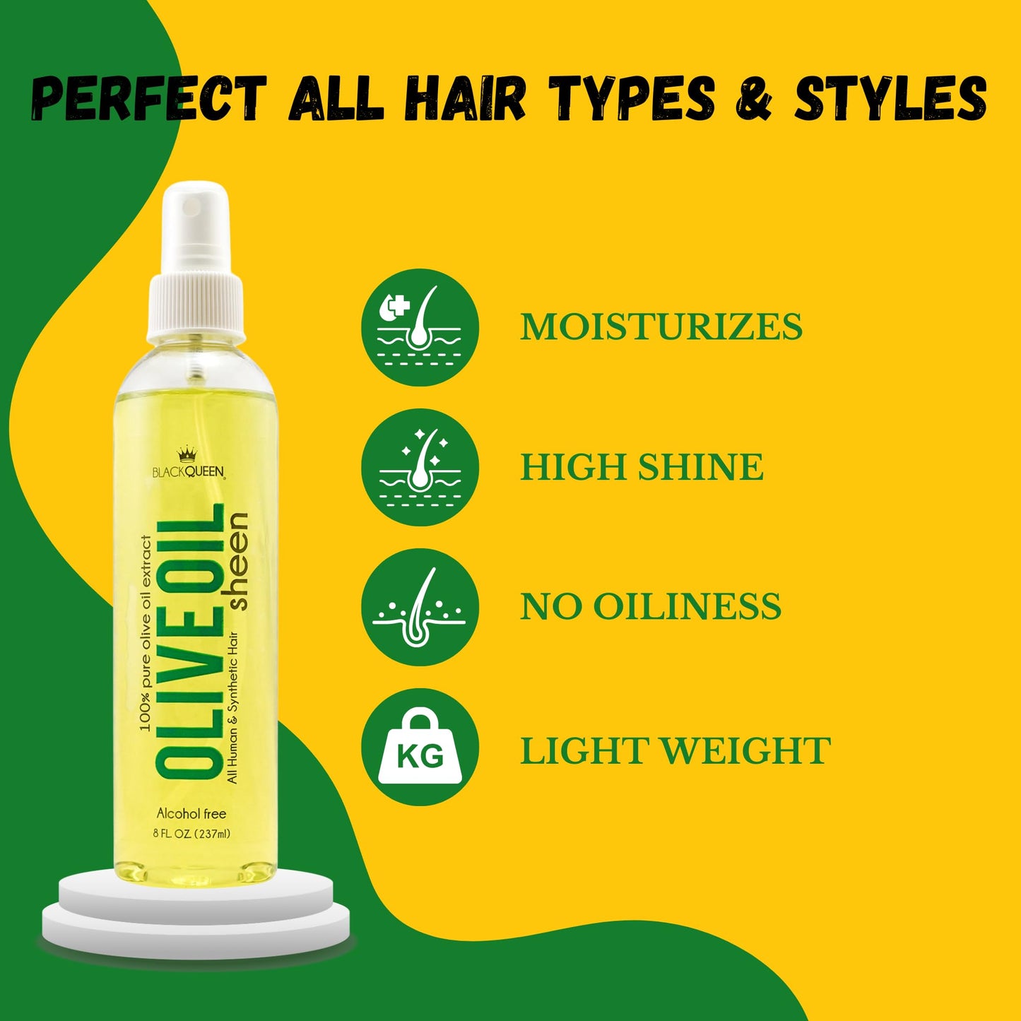 Black Queen Olive Oil Sheen Spray for Locs, Dreadlocks, Twists, Braids, Cornrows, 4C Hair - Moisturizing, Refreshing - 8 oz- Mad