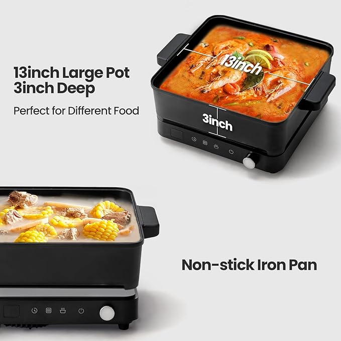 Portable Induction Cooktop 1500W with Grill Pan & Rack, Sensor Touch Hot Plate for Countertop, 6 Temp Levels, Auto Shut-Off, LED Display, Pot Detection, Electric Burner for Indoor BBQ & Cooking