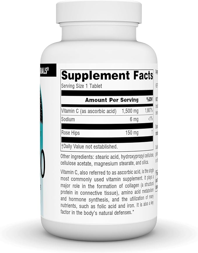 Source Naturals C-1500, with Rose HIPS 1500 mg for Immune System Support - 100 Tablets