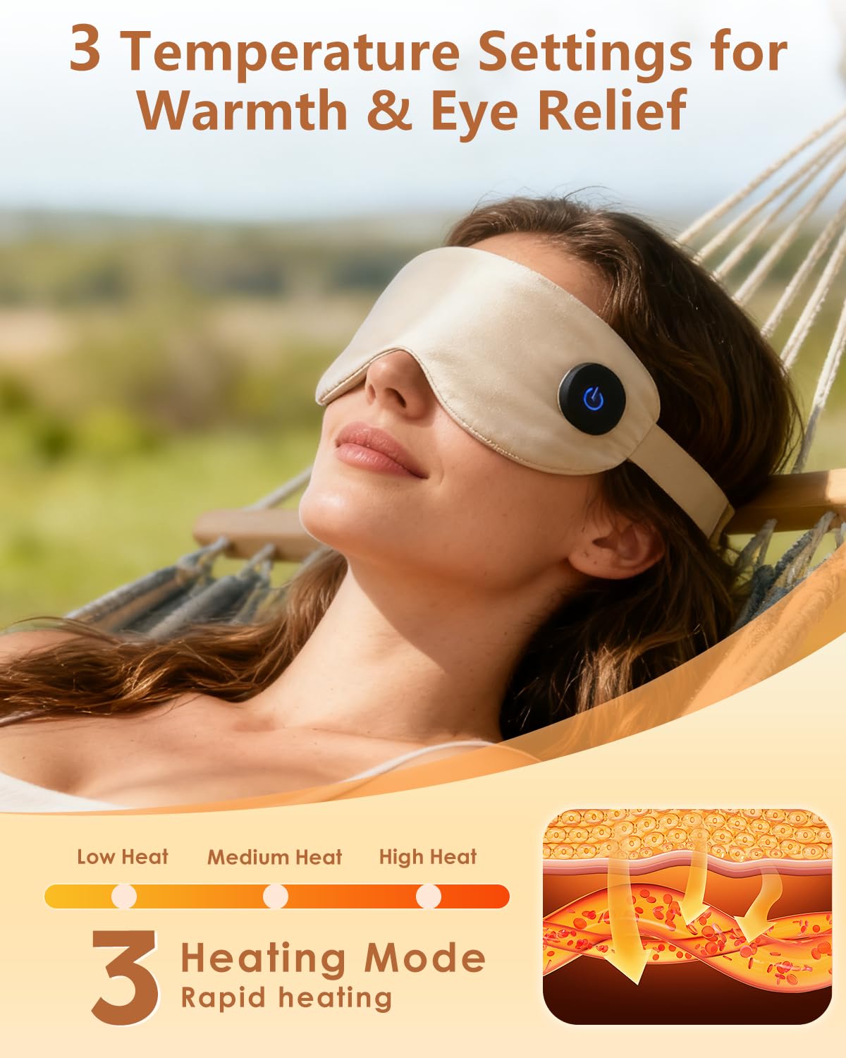 Heated Eye Mask for Dry Eyes Relief, Rechargeable Warm Eye Compress with Adjustable Temperature & Auto Shut-Off, Washable Removable Cover