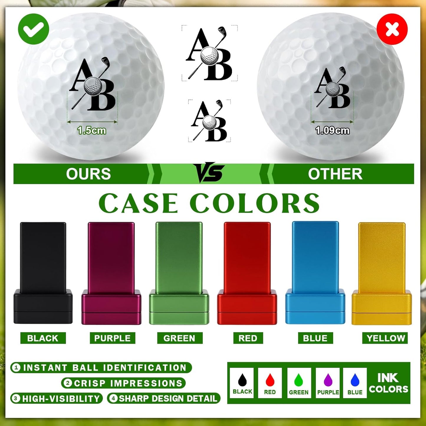 Custom Golf Ball Stamp Personalized, Self-Inking Monogram Ball Marker Stamper with Name Logo, Waterproof Ink, Customizable Golf Accessories for Golfers, Unique Reusable Gift for Men Women