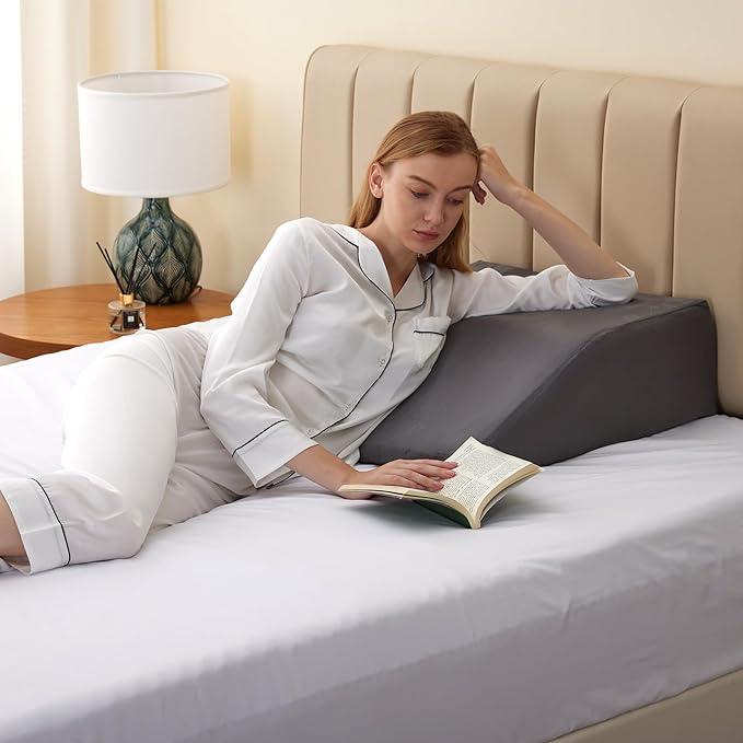 Leg Elevation Pillows, Leg Pillows for Sleeping, Cooling Gel Memory Foam Top, Wedge Pillow for Legs, Leg Wedges for Circulation, Swelling, After Surgery - Removable Cover (10 Inch, Grey)
