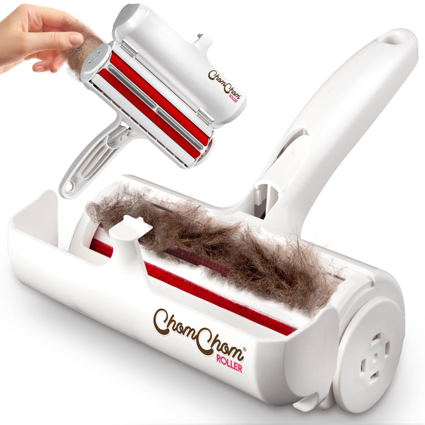 ChomChom Roller Pet Hair Remover – Original Size Reusable Lint Roller for Cat & Dog Hair on Furniture, Couch, Carpet, Car, Rugs & Bedding – Portable, Eco-Friendly (White)