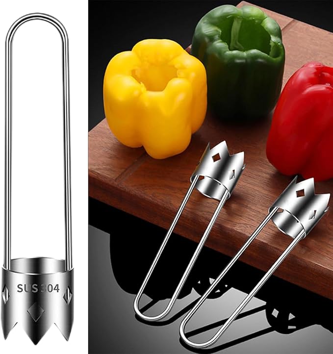Red Bell Pepper Seed Corer Remover Tool- Pepper, Pineapple, Pear,Apple Corer - 304 Stainless Steel, Rust Resistant, Designed for a Wide Range of Fruits and Vegetables Corer