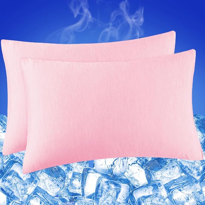 Cooling Pillow Cases for Hot Sleepers - Double Side Arc-Chill Q-Max>0.5 Cooling Fiber Cool Pillow Cases 2 Pack - Breathable Soft Cold Pillow Cases with Hidden Zipper (Pink, 20" x 26")