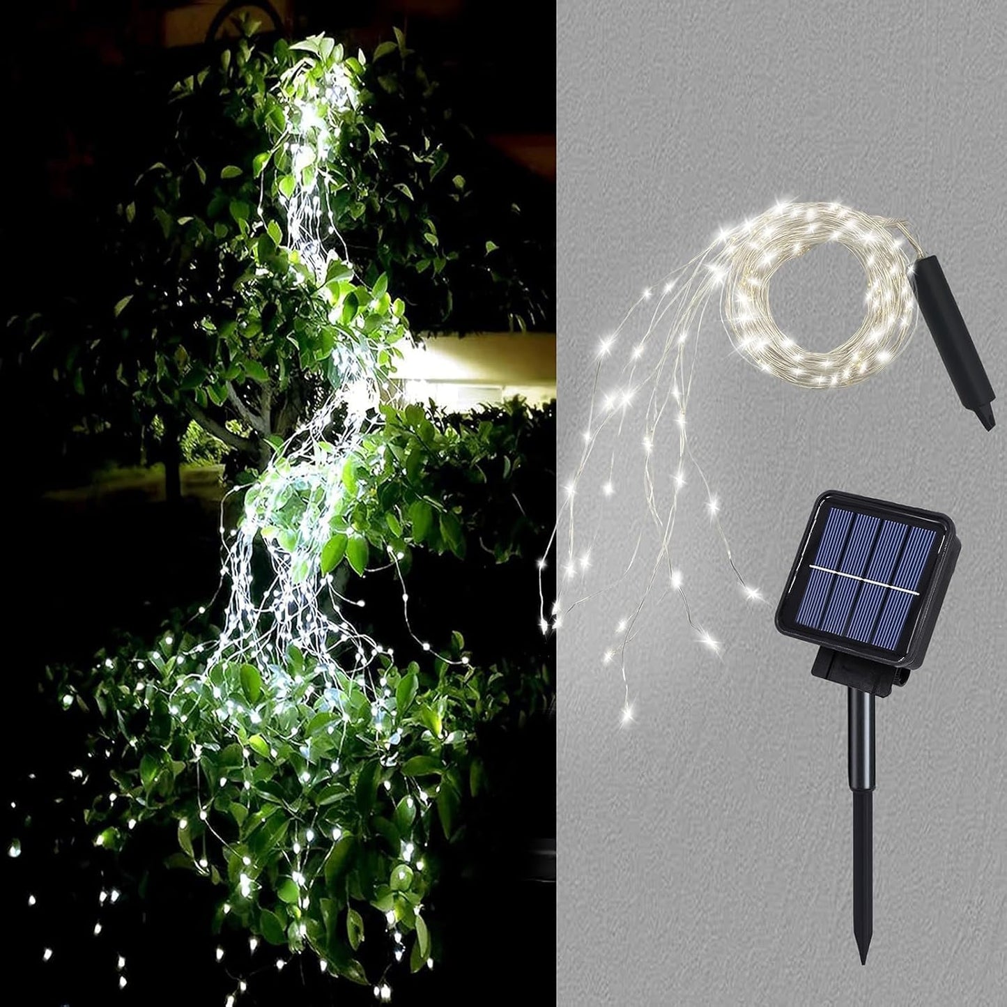 Solar Waterfall Fairy Bunch Lights Outdoor Waterproof 200Leds 8 Modes Watering Can Light (No Can)  Solar Powered String Lights Firefly Vine Christmas Tree Garden Decorations Gardening Gifts For Mom