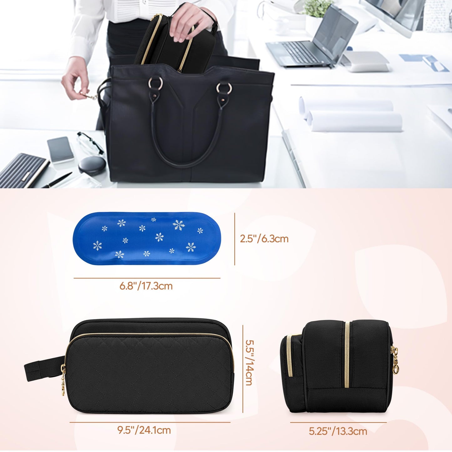 Damero Breastmilk Cooler Bag with 4 Ice Packs, Breast Milk Cooler Travel Bag Fit for Milk Bags or Bottles, with Buckle Handle for Breastfeeding Moms Travel/Daycare, Black