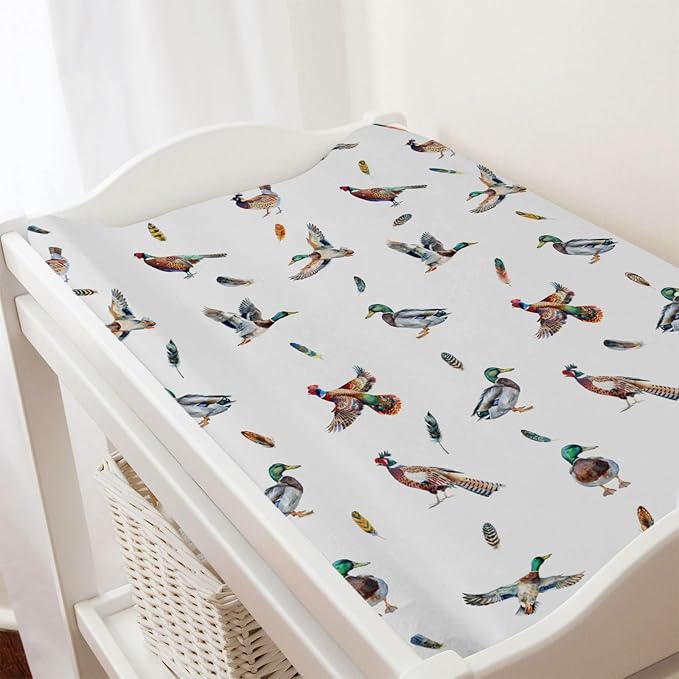 Country Duck Pheasant Baby Changing Pad Cover Wild Ducks Birds Feathers Baby Diaper Changing Table Sheets for Boy Girl Soft Breathable Stretch Fitted Diaper Change Table Pad Mats Covers 32''x16''
