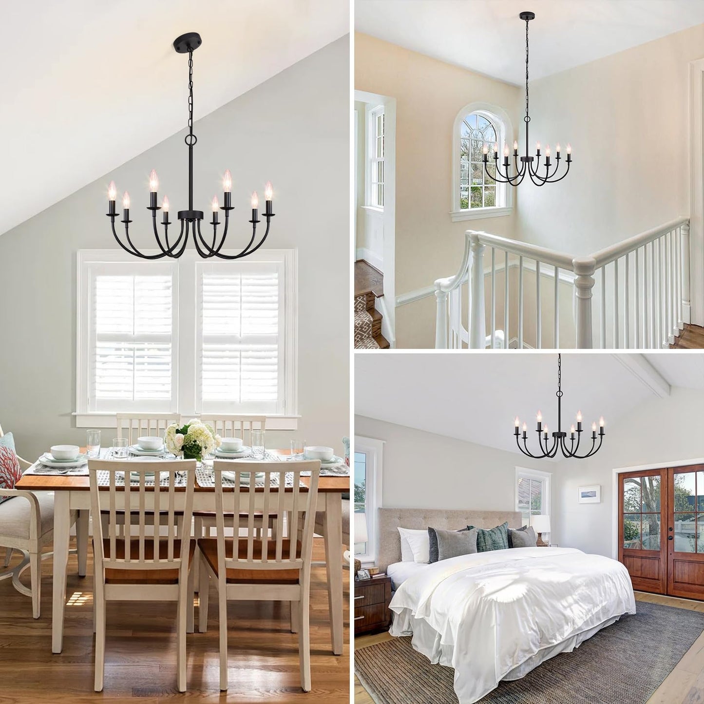Rviezza 8-Light Black Chandelier  26 Farmhouse Chandelier For Dining Room Lighting Fixtures Hanging  Rustic Candle Modern Chandeliers For Living Room Bedroom Foyer Kitchen(Frosted Black)