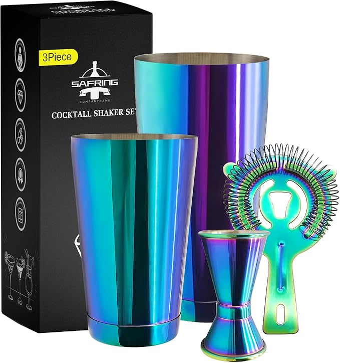 Safring Boston Cocktail Shaker Bar Set, Weighted Boston Shaker Tins, Bartender Kit with 18oz & 28oz Mixed Drink Shaker, Ha...