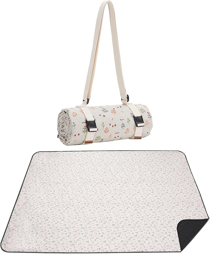 Picnic Blankets Washable Polyester Camping Blankets Emergency Backpack Accessories with Waterproof Backing and Shoulder Strap, 57"x79"