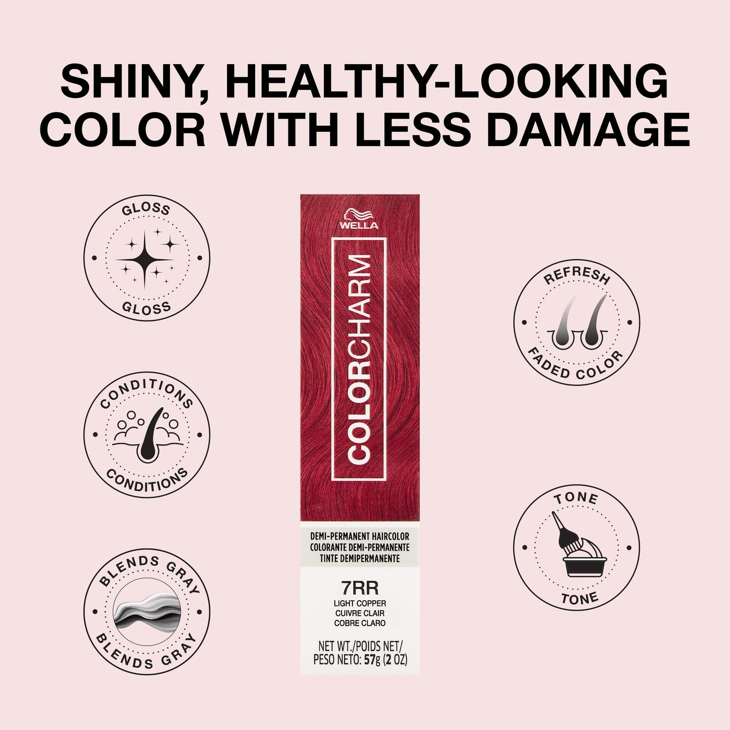 COLORCHARM Demi Permanent Hair Color 7RR Light Copper Gloss, Refresh & Tone 2 Fl Oz