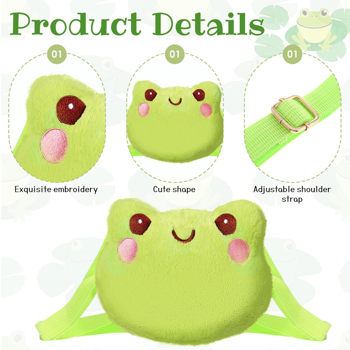 YBEATY Green Frog Crossbody Bag Cute Plush Animal Soft Backpack Shoulder Mini Cartoon Purse with Chain Strap Portable Practical Wallet Backpack for Women Adults Everyday Party Accessories