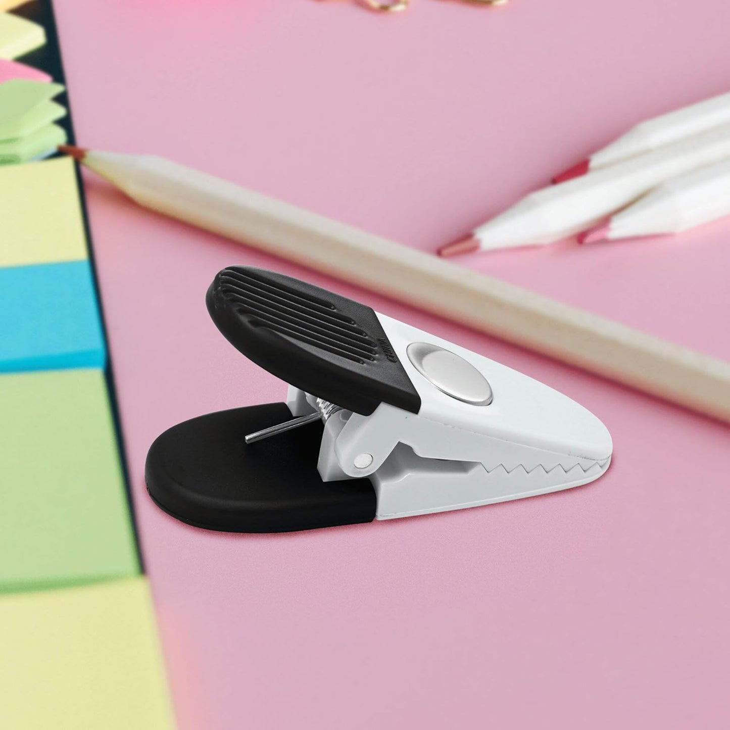 10 Magnetic Memo Holders Set - Customizable Text, Logo - Large Clip, Plastic - White Black