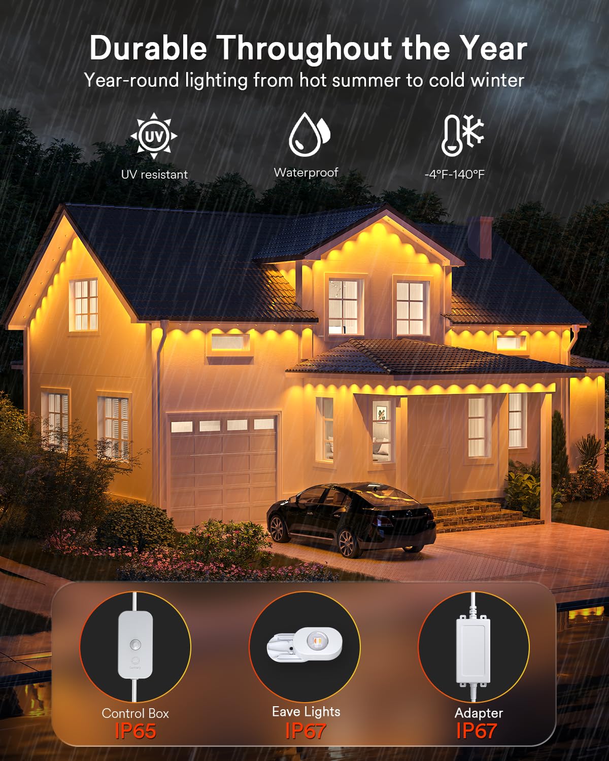 Lumary Permanent Outdoor Lights 2 With Remote  200Ft With 120 Rgbaicw Leds 7200Lm For Daily & Accent Lighting  110+ Scene Modes For Christmas Decor  Ip67 Waterproof  Work With Alexa  Google  White