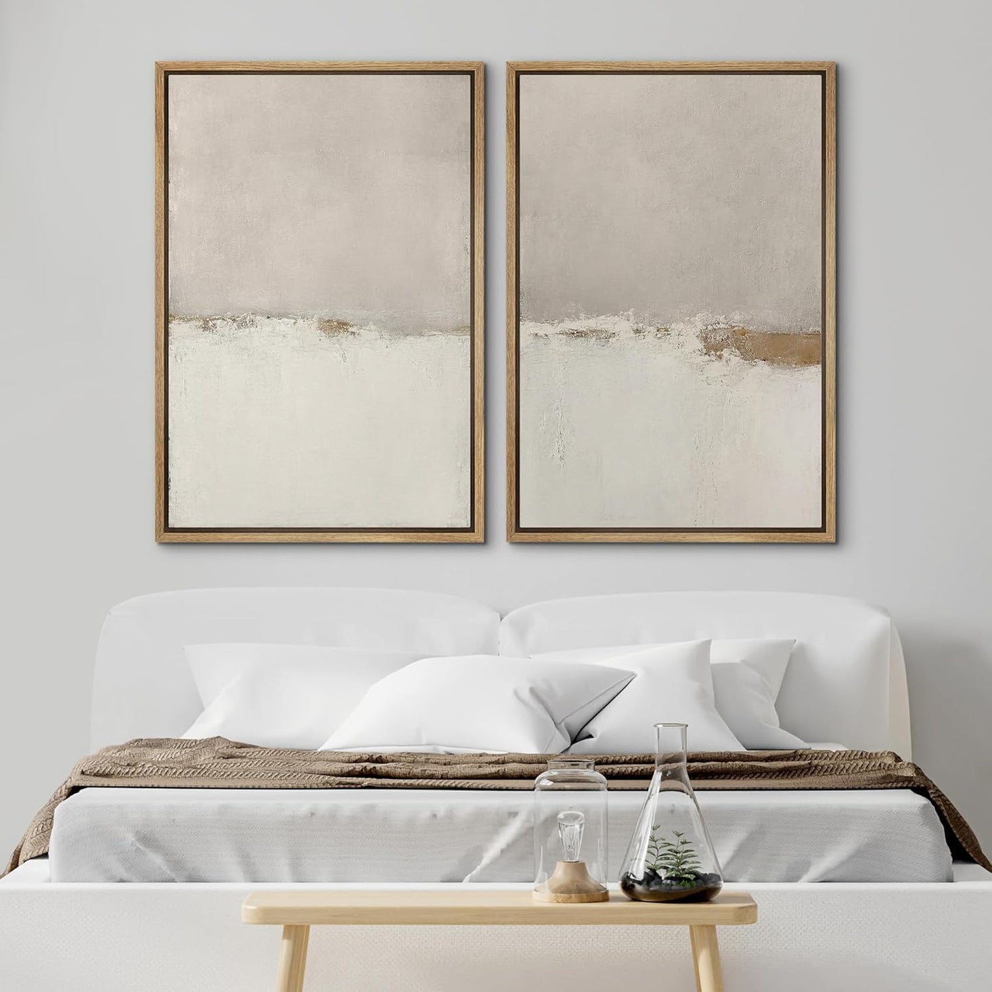 SIGNWIN Framed Canvas Print Wall Art Beige Gray Paint Strokes Abstract Grunge Landscape Prints Modern Art Minimalist Neutral Decor for Living Room, Bedroom, Office - 16"x24"x2 Natural