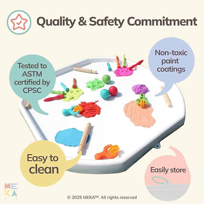 MEKA Tuff Tray with 3 Play Mats, Sensory for Kids Alphabet, Numbers, Color Themes, Indoor Outdoor Use, Home or Classroom (White, Small 28" x 28")