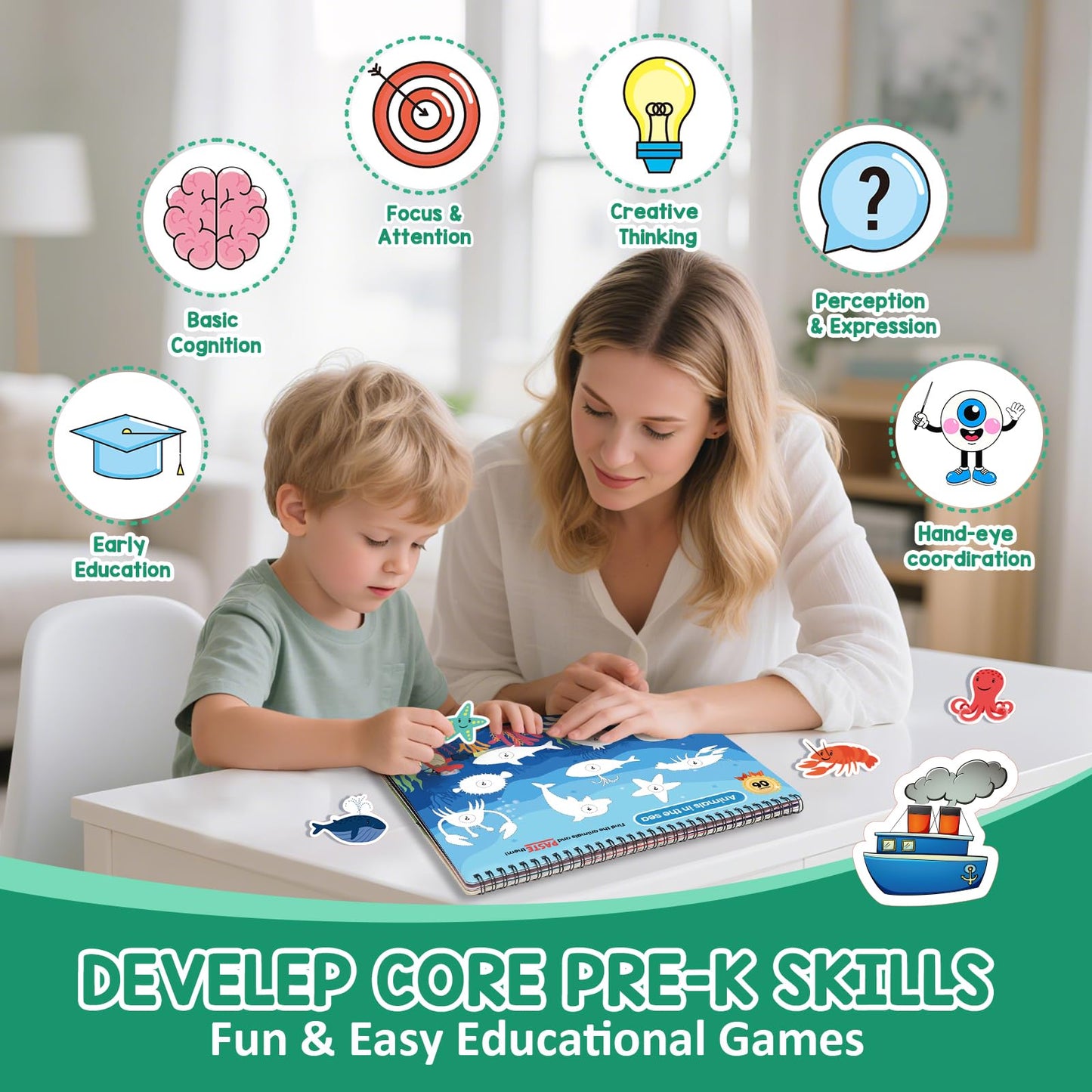 Activity Busy Books for Kids Ages 3-5 | Preschool Learning Activities Workbooks with Letter Tracing Handwriting Practice, Autism Sensory Pre-Assembled Educational Toys Gifts for Toddlers Boys Girls