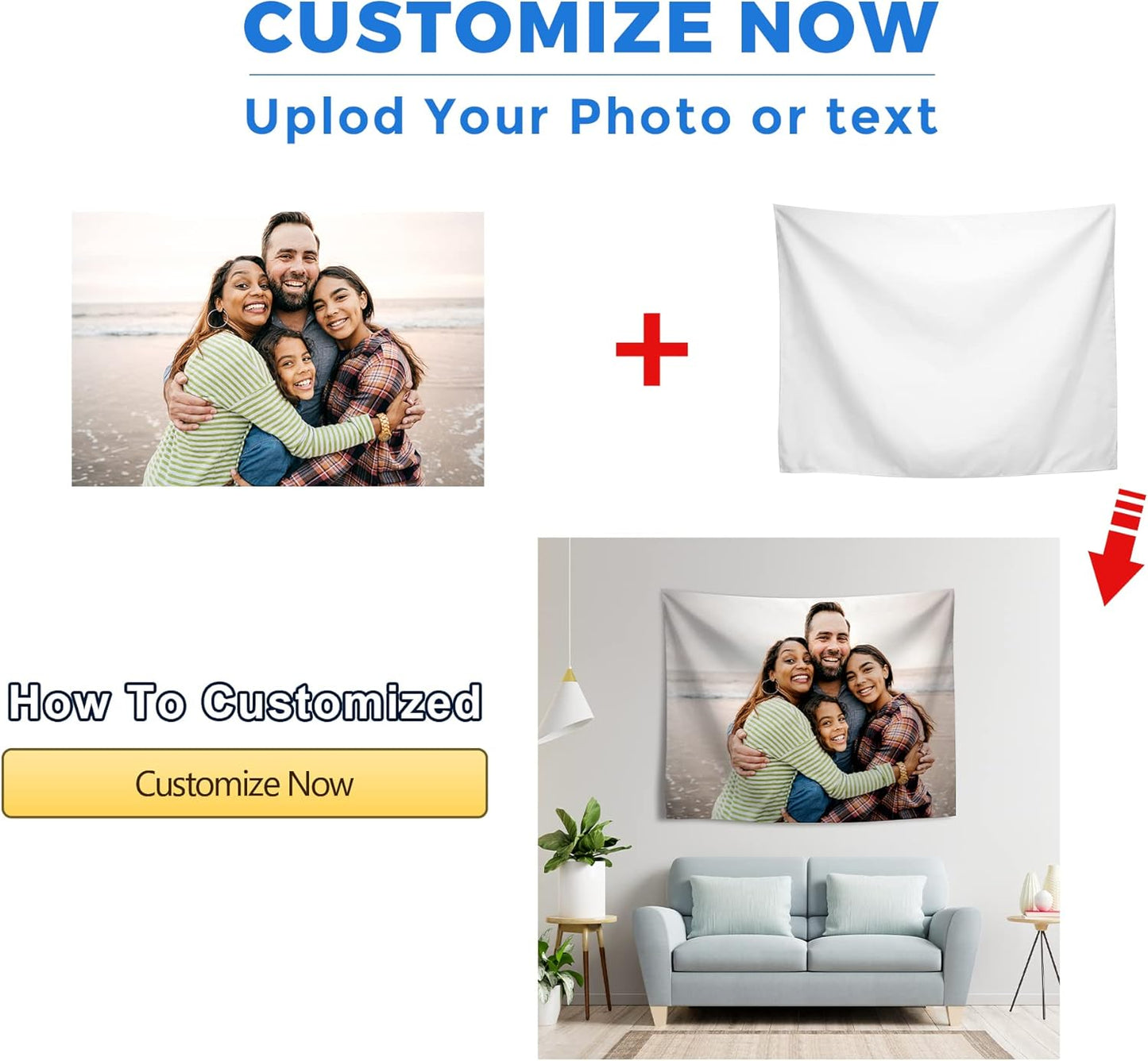 JINJUREN Custom Tapestry Upload Images Banners and Signs Customize For Bedroom 37 * 29 inch Horizontal