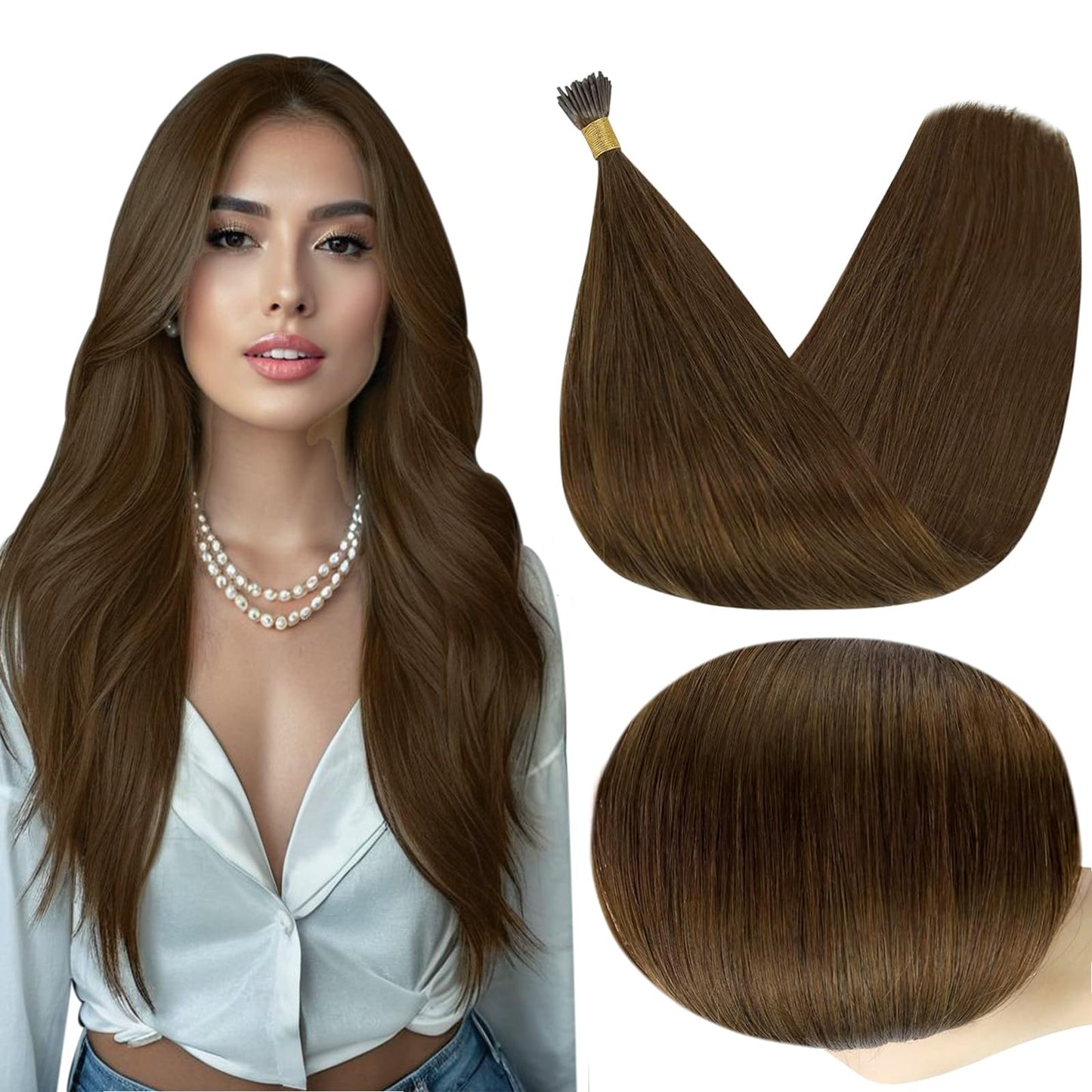 Full Shine I Tip Hair Extensions Brown Real Human Hair Extensions Real Hair 16Inch Remy Hair I Tip Extensions Fusion Extensions