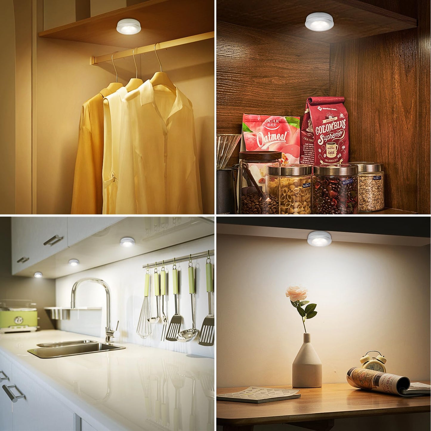 Bigmonat Led Puck Light  Stick On Lights  Closet Lights Battery Operated  Tap Lights  60 Lumens Touch Light  Under Cabinet Lighting  Ideal For Kitchen Cabinets  Closets  3-Pack  Silver