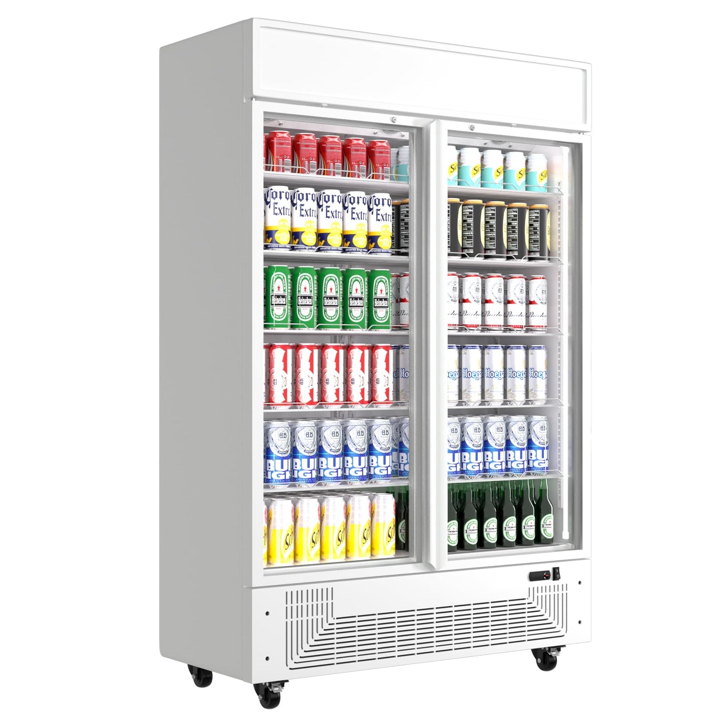 BINGERMA Commercial Merchandiser Display Refrigerator 40 Cu.ft. with 2 Glass Doors ETL Drink Cooler Beverage Fridge for Bars,Restaurants, Convenience Stores, Supermarkets and Offices White