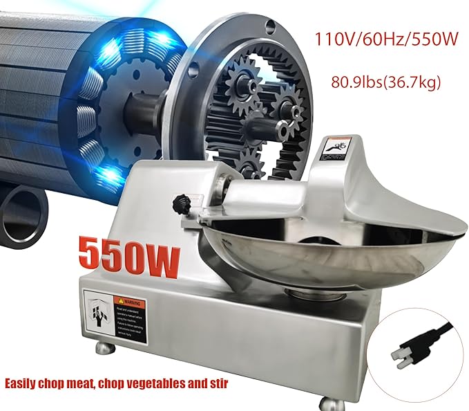 5.5L Commercial Meat Bowl Cutter, Buffalo Chopper Food Processor, 550W Electric Vegetable Meat chopper for Kitchens, Ideal for Food Prep, Dumplings, Buns Processing