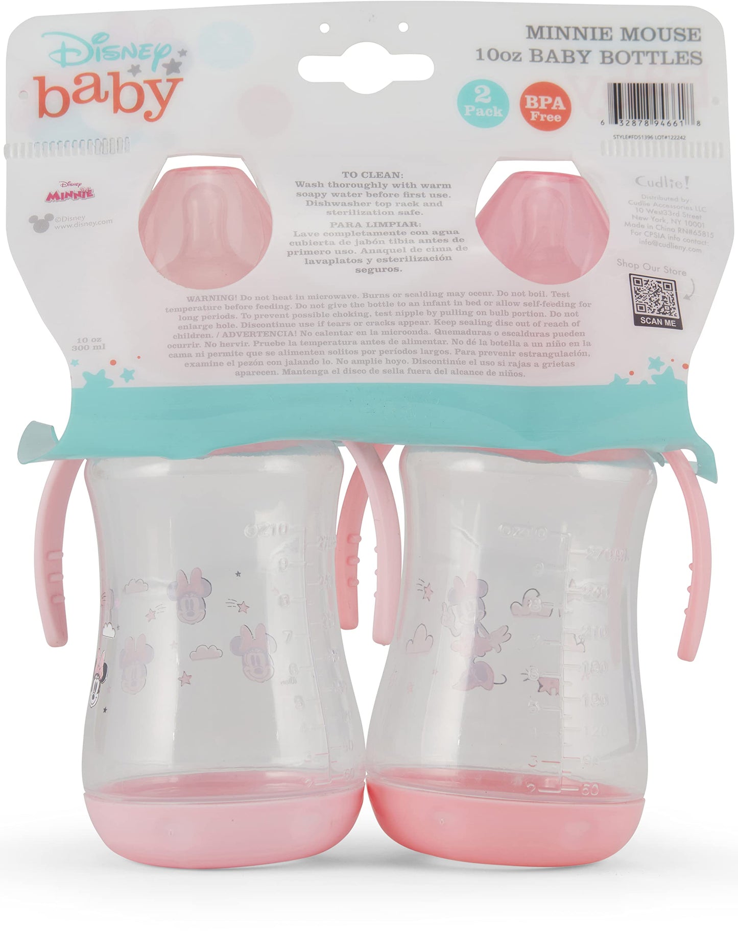 Disney 2 Pack 10 Ounce Baby Bottles with Character Prints and Colored Covers with Double Handle - BPA Free and Easy to Clean