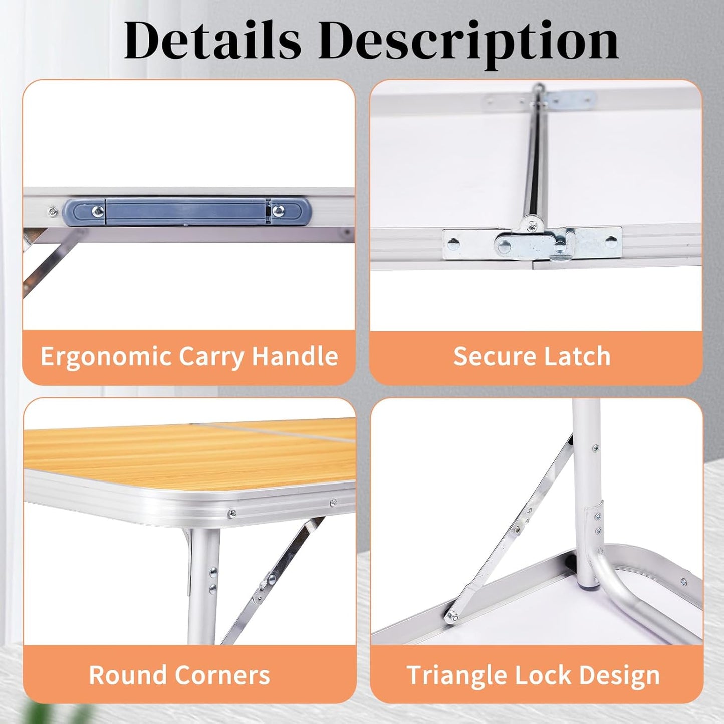 3.0 Ft Folding Portable Camping Table with Adjustable Height Legs, RV Dining Tables,Grill, DJ, BBQ, Dining, Picnic, Beach, Garden, Party, Yellow