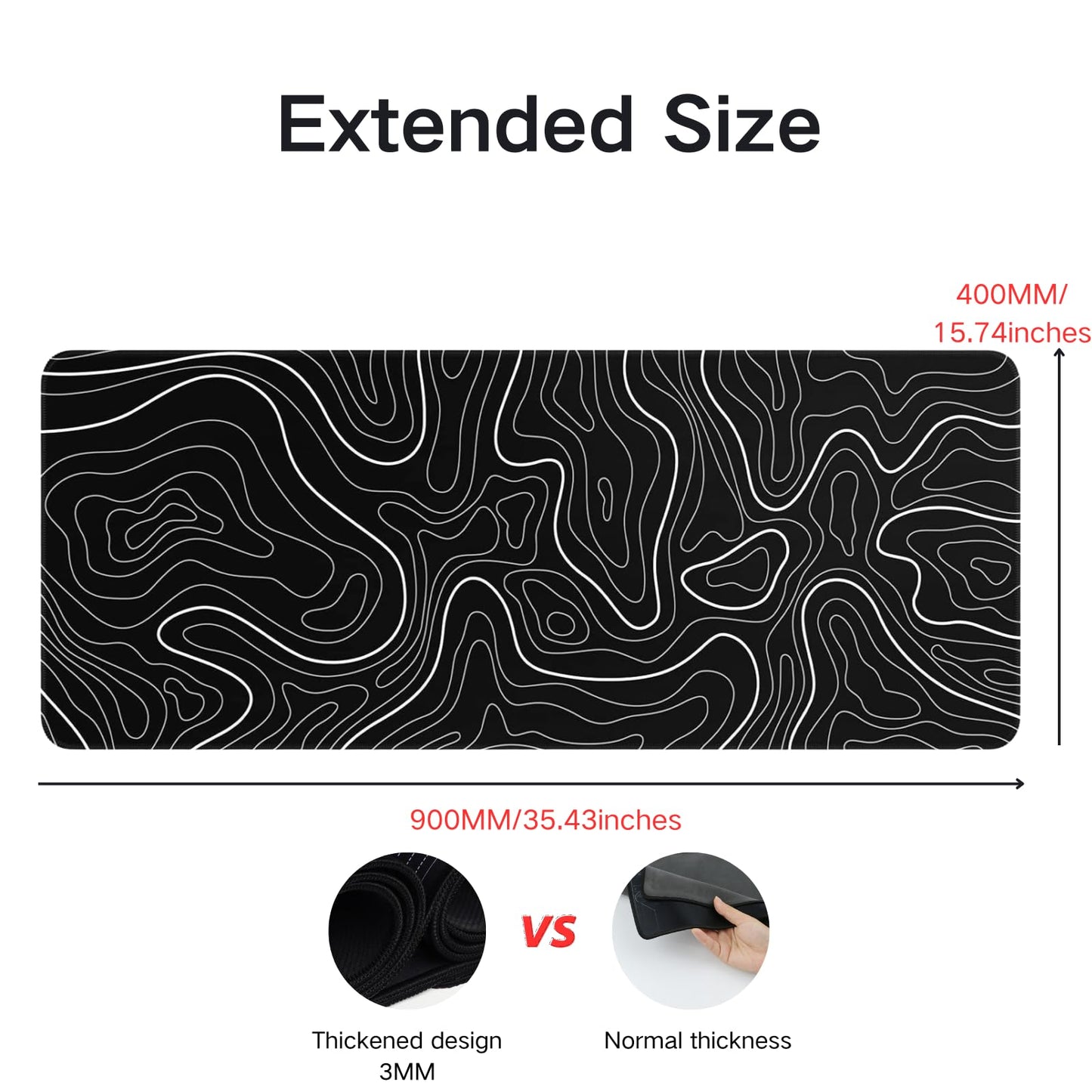Large Gaming Mouse Pad 90x40cm (35.4x15.7in) - Non-Slip Rubber Base Desk Mat & Keyboard Pad for Gaming, Office - Black